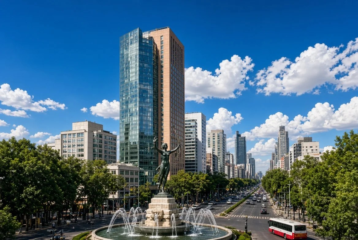 Tower and fountain in Mexico City near the clinic