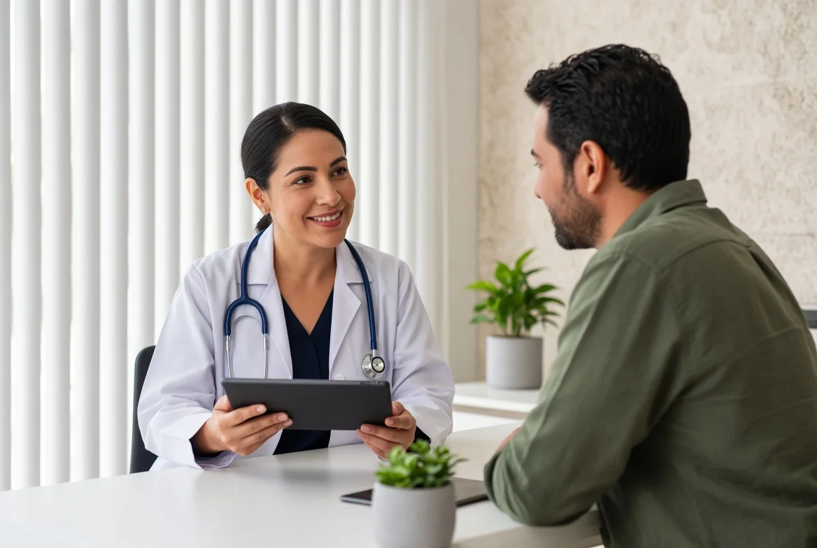 Physician and patient in consultation at a desk