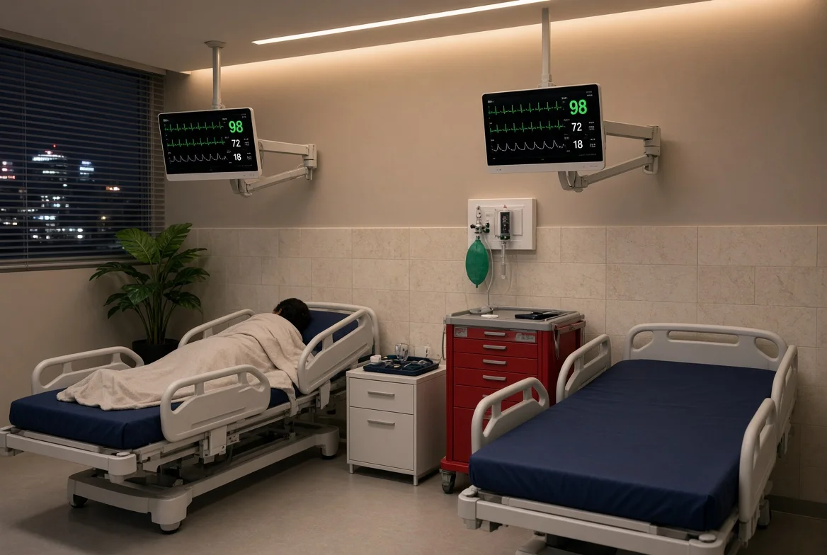 Continuous ECG and pulse oximetry monitoring at the bedside