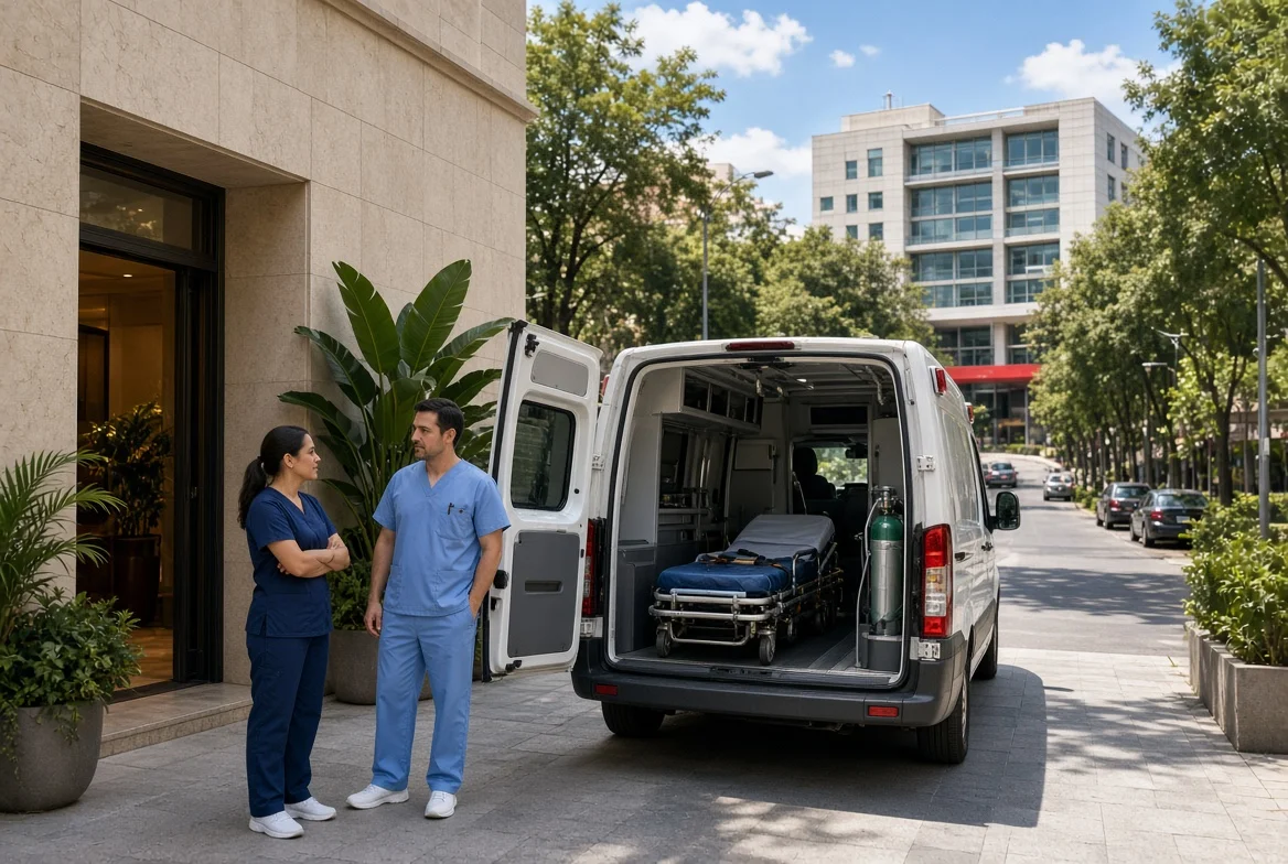 Clinic staff with an ambulance, private hospital 9 minutes away in Mexico City