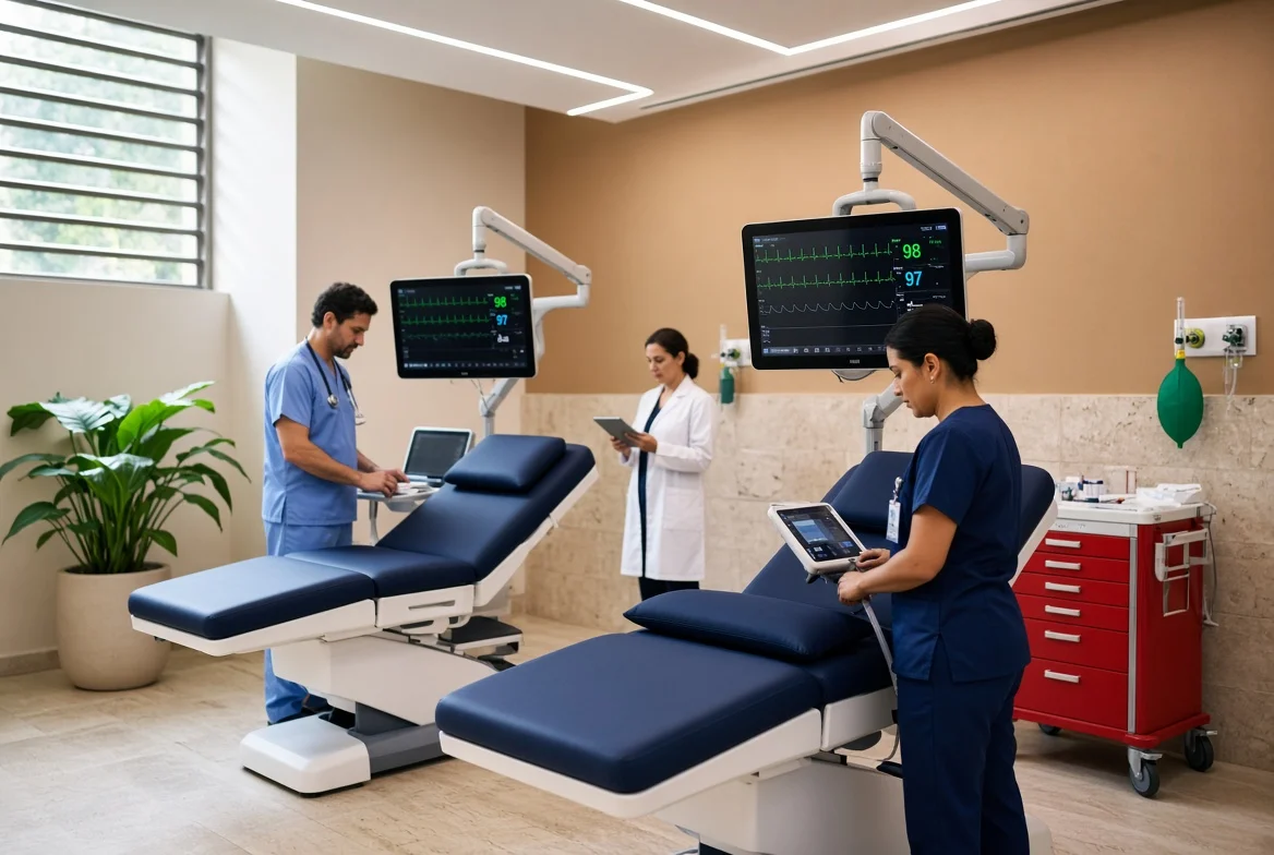 Medical team in the dosing room of the Mexico City clinic