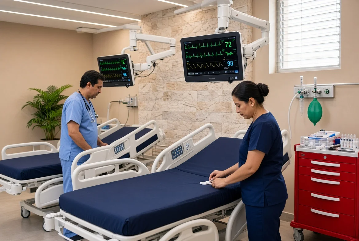 Physician and nurse at the bedside in the licensed Mexico City clinic