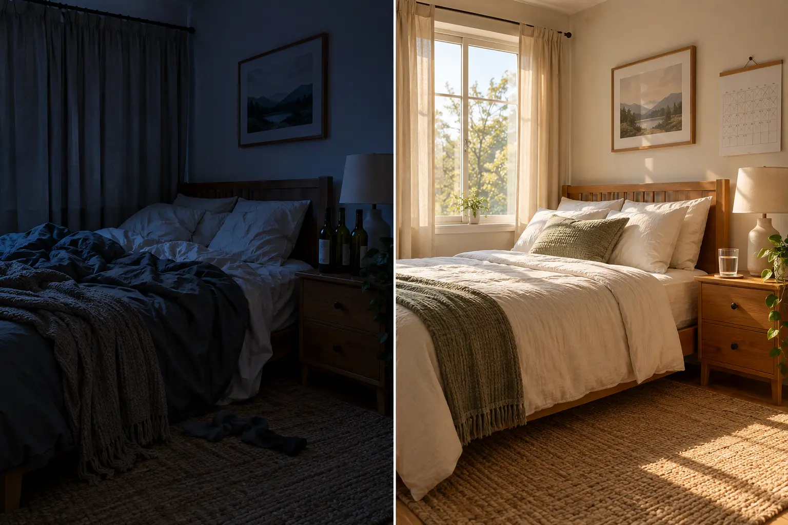 Bedroom before and after 4 weeks sober