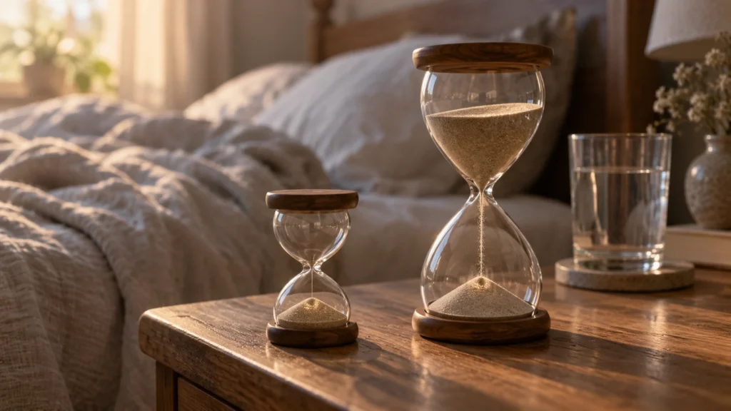 Small empty hourglass beside a taller running one