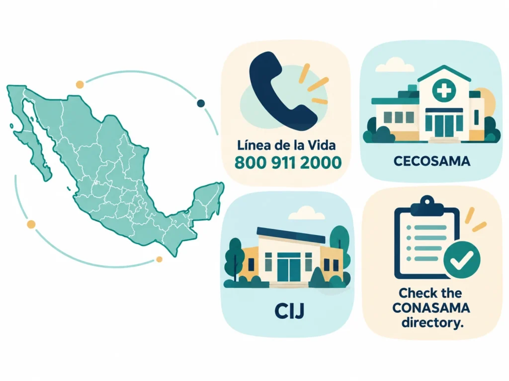 Where to get treatment for methamphetamine use disorder in Mexico: Línea de la Vida, CECOSAMA and CIJ 