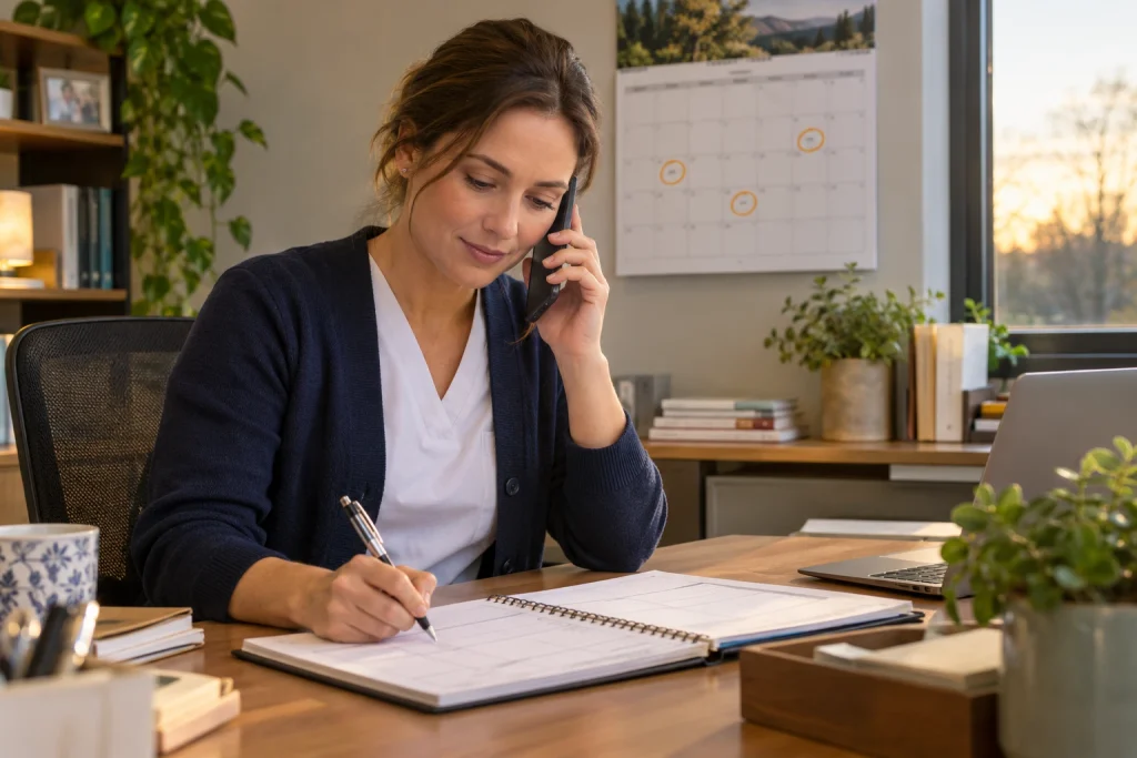 Clinician making a follow-up call to a patient's family in the 90 days after opioid detox 