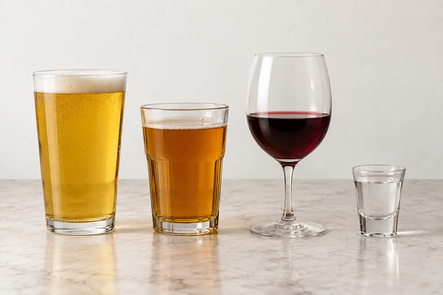 Standard alcoholic drink sizes side by side